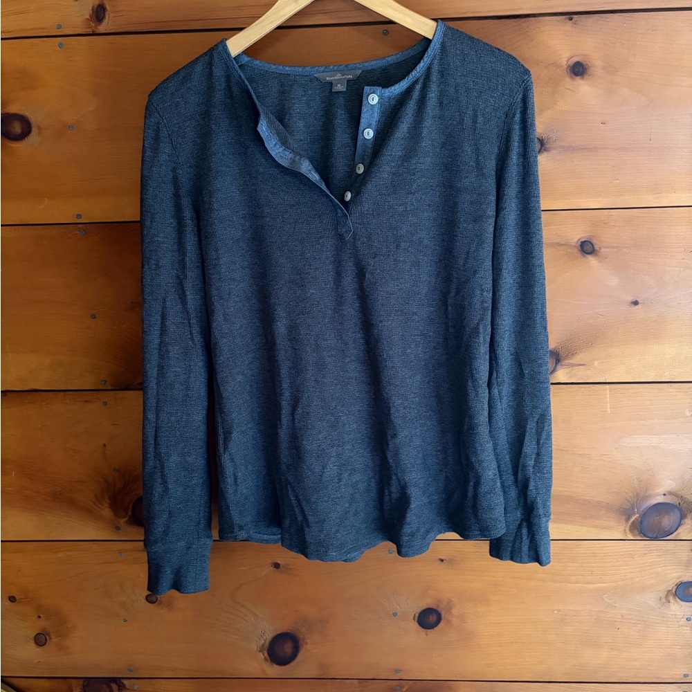 L.L. Bean Signature Long-Sleeve Henley in Charcoal Gray